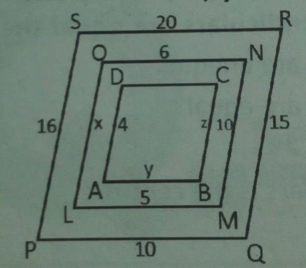 Question image for What is the value of x, y and z in the following